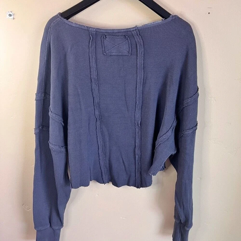 We‎ the Free People Womens Ellie Thermal Slouchy Boho Blue Size XS Oversized Top
